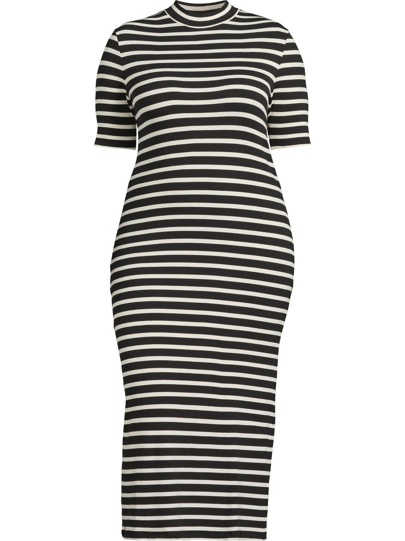 tommy-hilfiger-curve-ribbed-stripe-short-sleeve-midi-dress-blackdetail