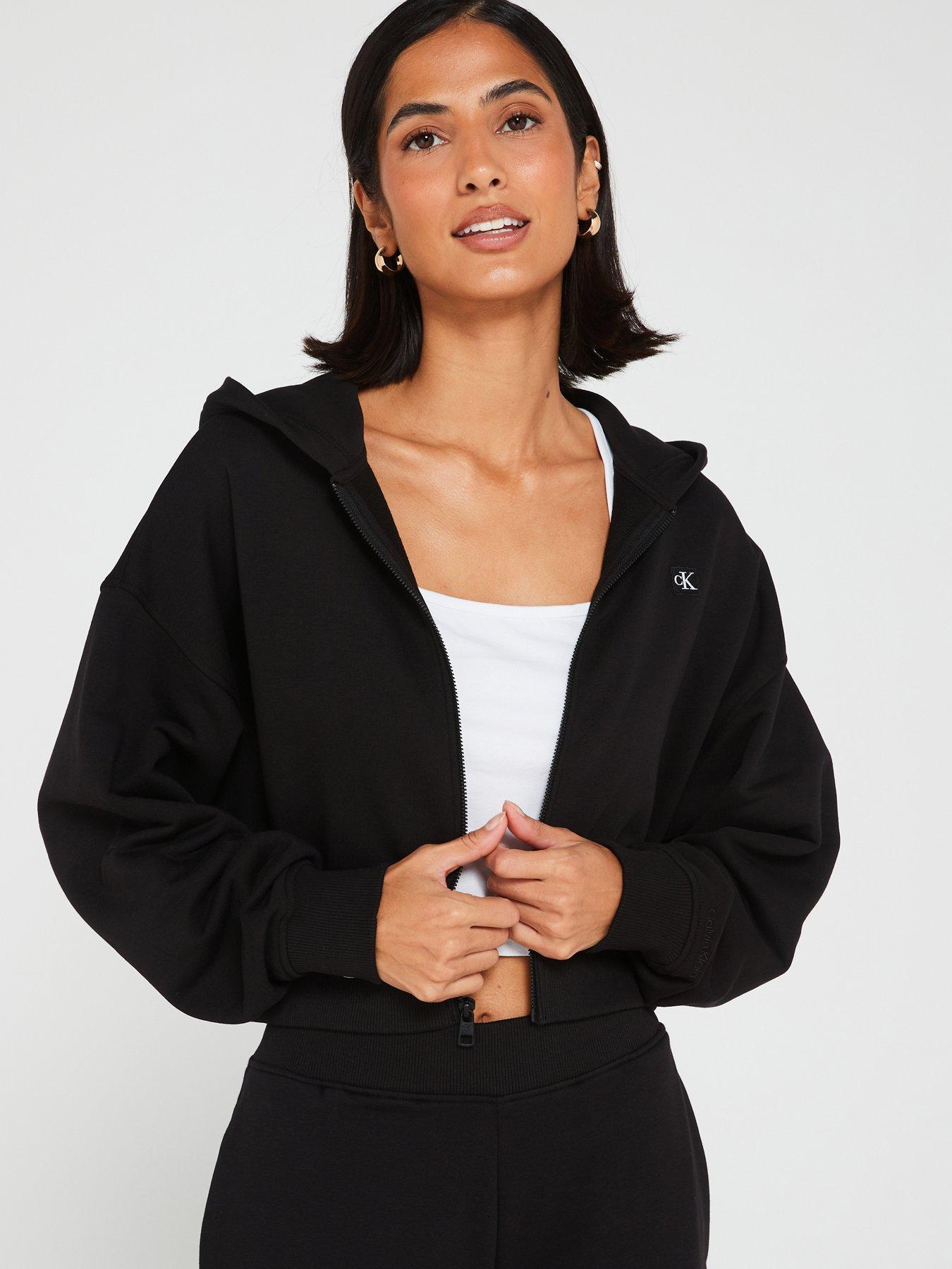 Calvin Klein Women's Embossed Icon Lounge Sweatshirt, Black, X-Small at   Women's Clothing store