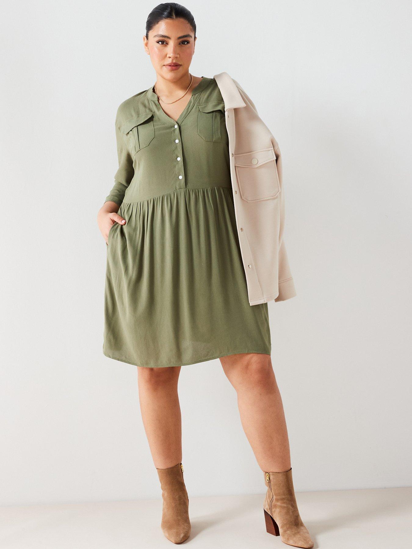 v-by-very-curve-cargo-utility-mini-dress-greenfront