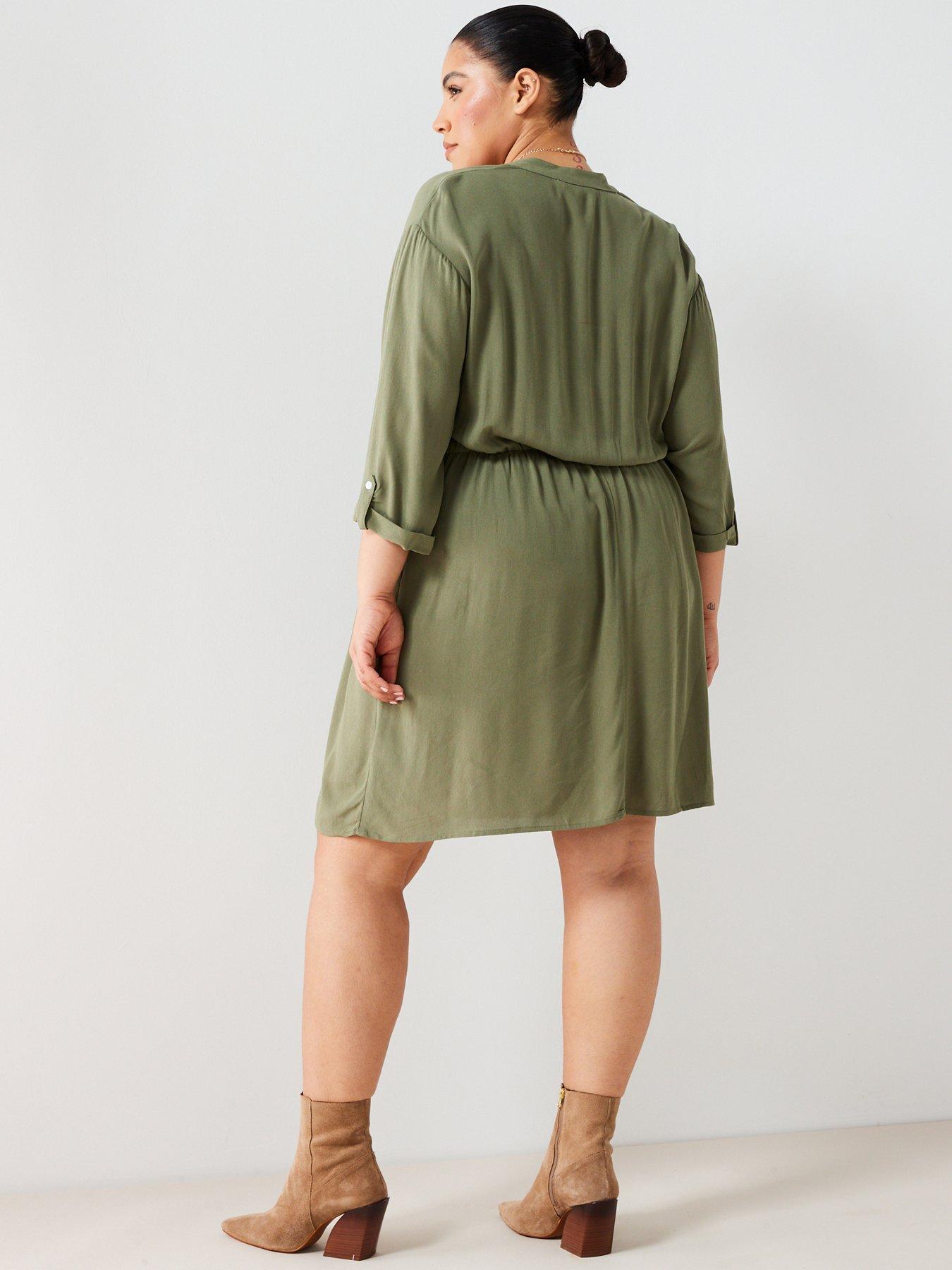 v-by-very-curve-cargo-utility-mini-dress-greenstillFront