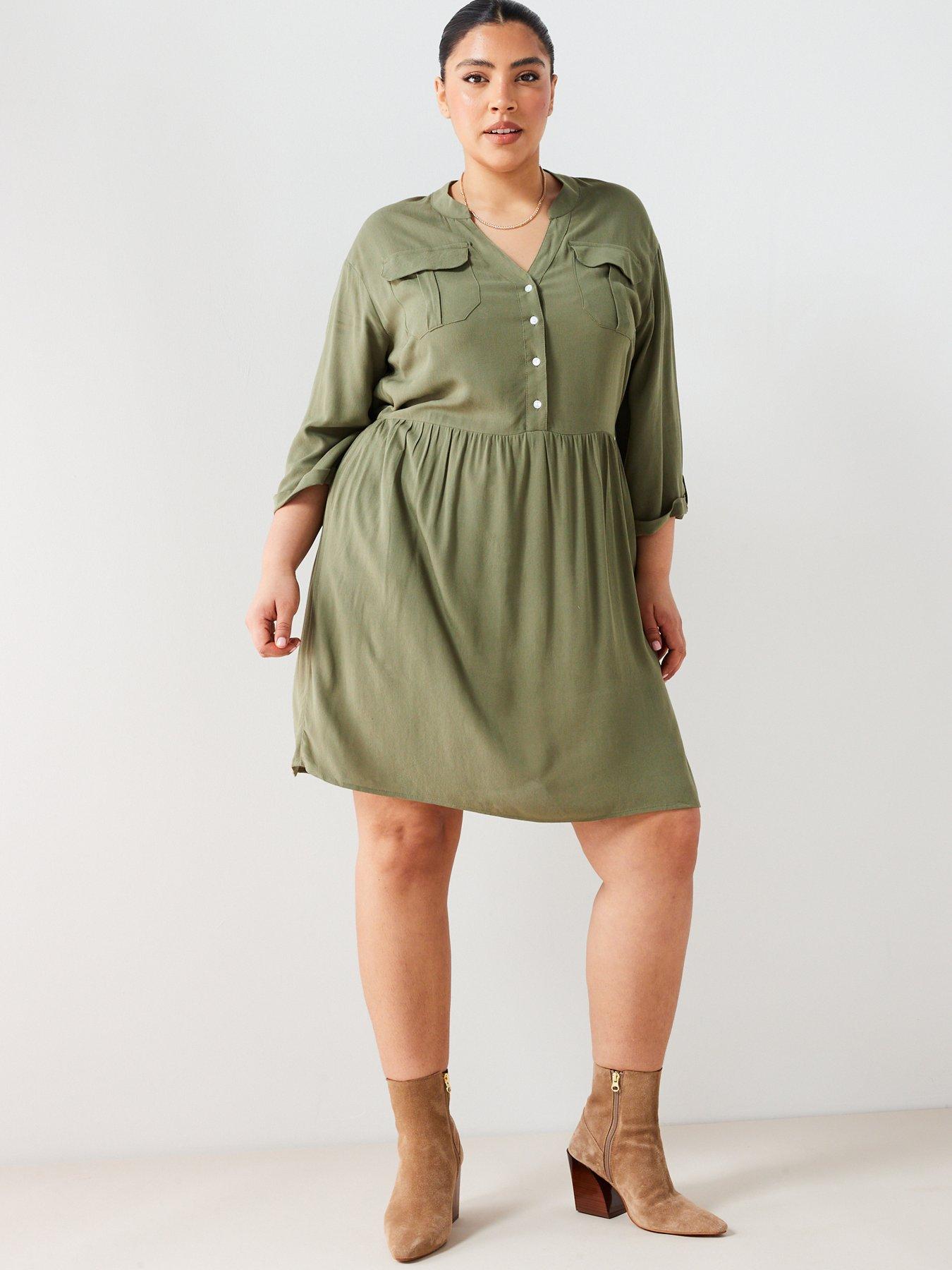 v-by-very-curve-cargo-utility-mini-dress-greenoutfit