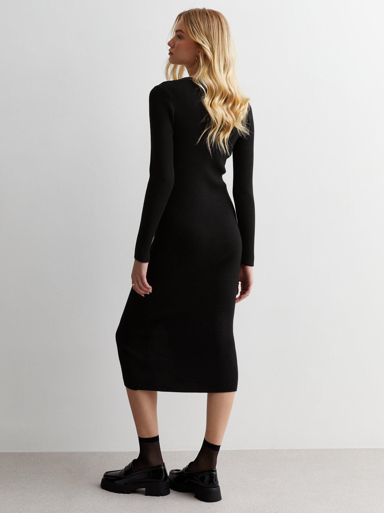 new-look-ribbed-knit-button-front-midi-dress-blackstillFront