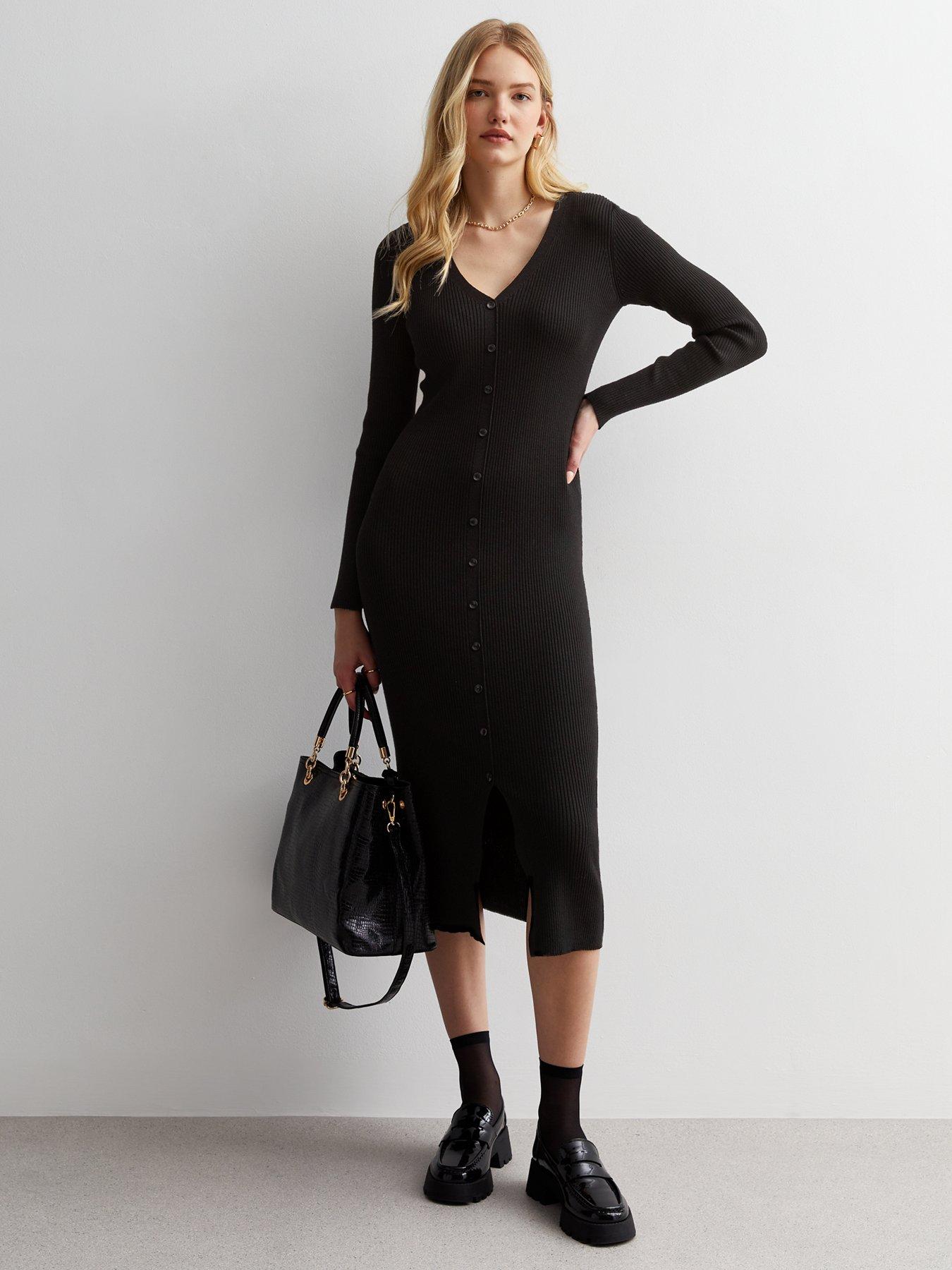 new-look-ribbed-knit-button-front-midi-dress-blackback