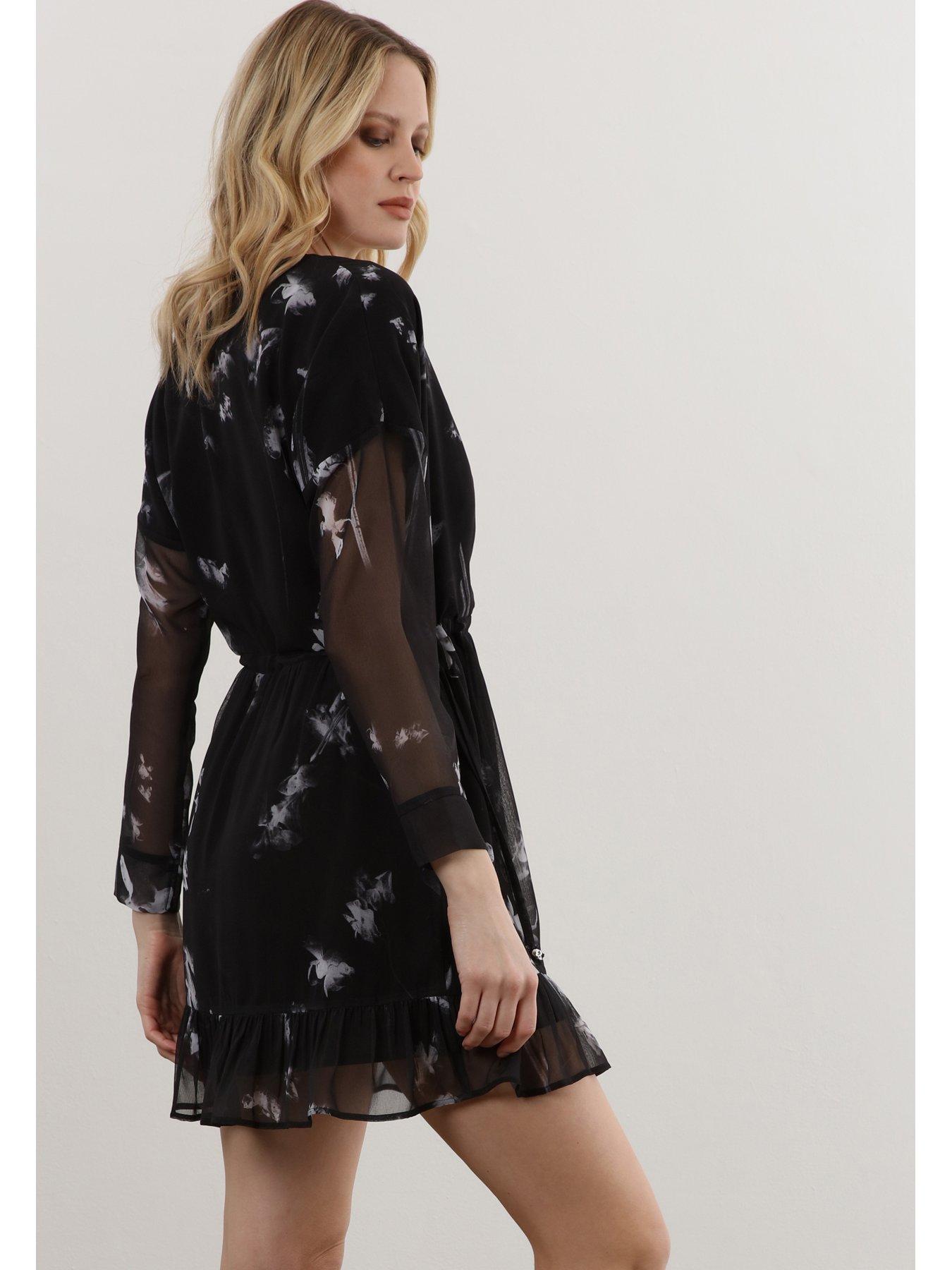 religion-long-sleeve-ruffle-hem-mini-dress-blackback