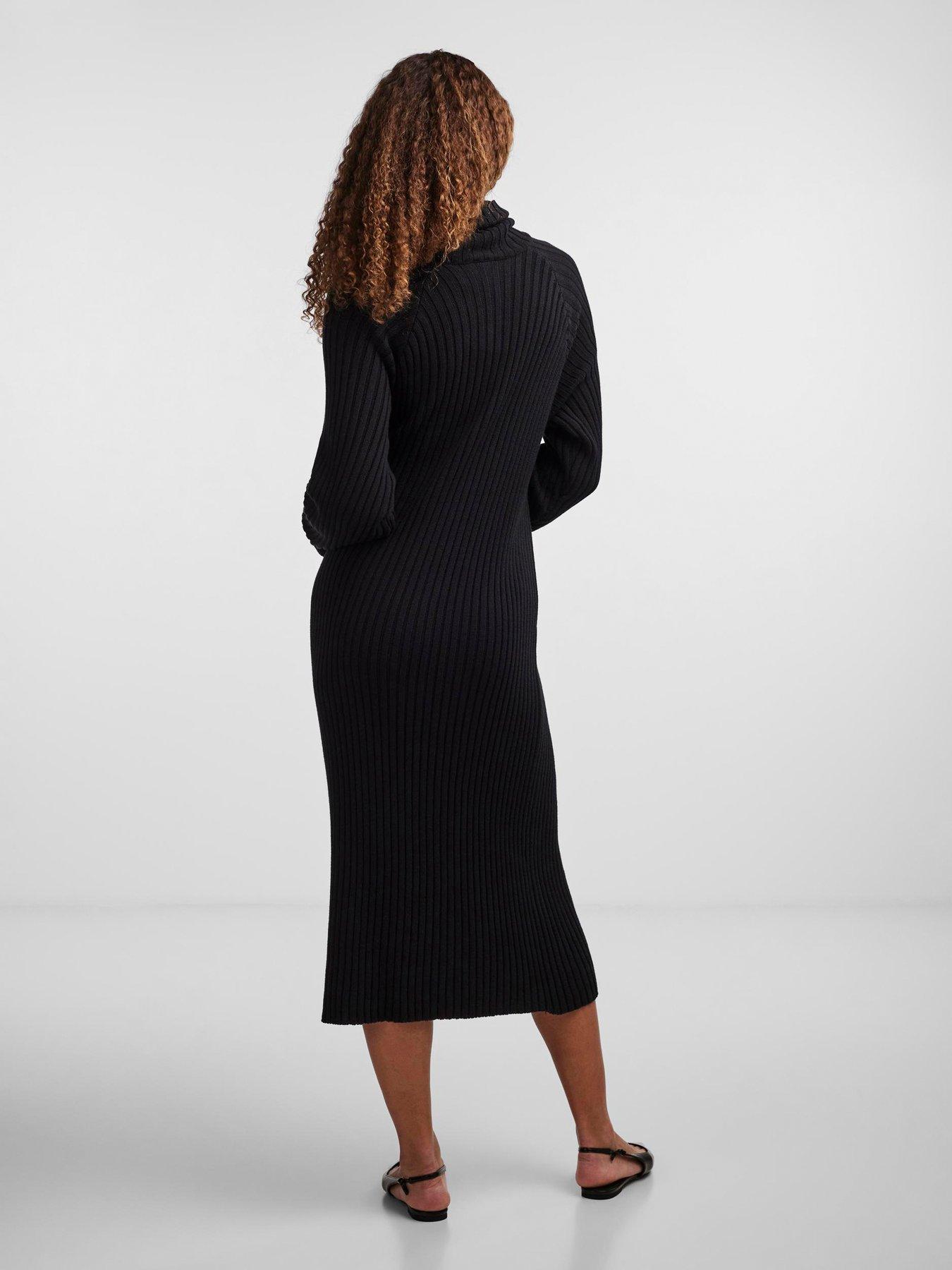 yas-mavi-knitted-long-sleeve-midi-dress-blackstillFront