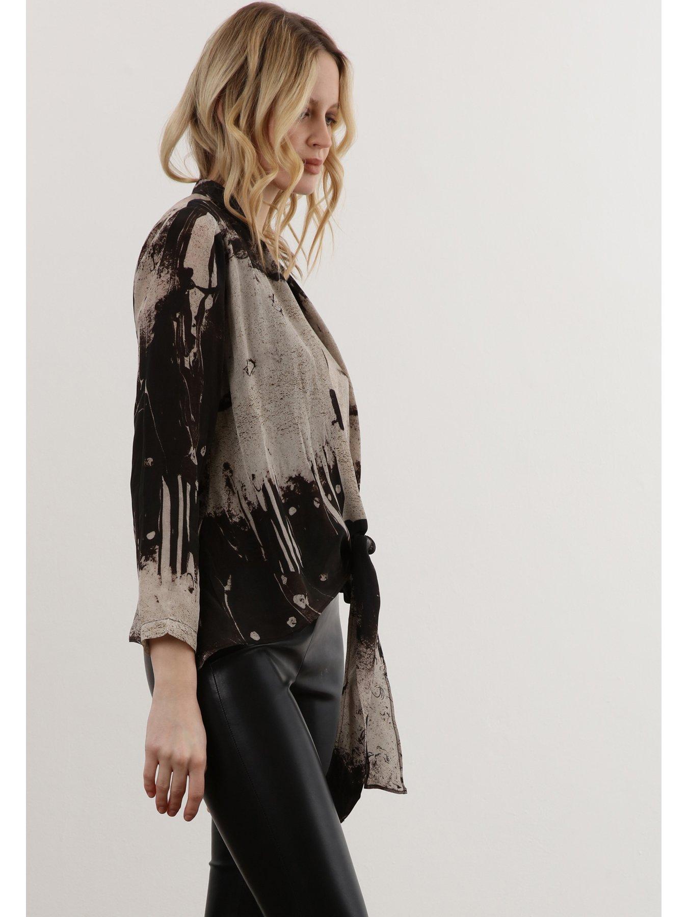 Image 3 of 6 of Religion Long Sleeve Tie Front Double Layer Top - Black/neutral