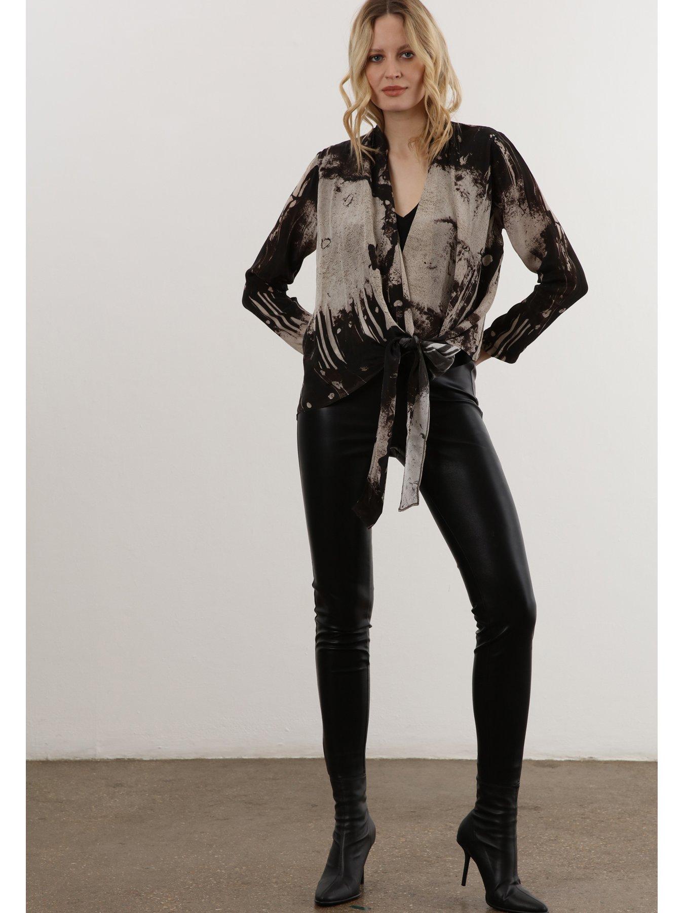 Image 5 of 6 of Religion Long Sleeve Tie Front Double Layer Top - Black/neutral