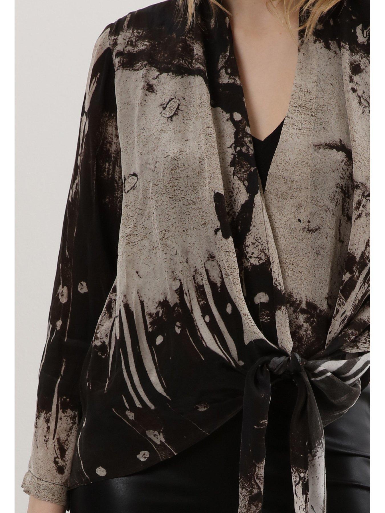 Image 6 of 6 of Religion Long Sleeve Tie Front Double Layer Top - Black/neutral