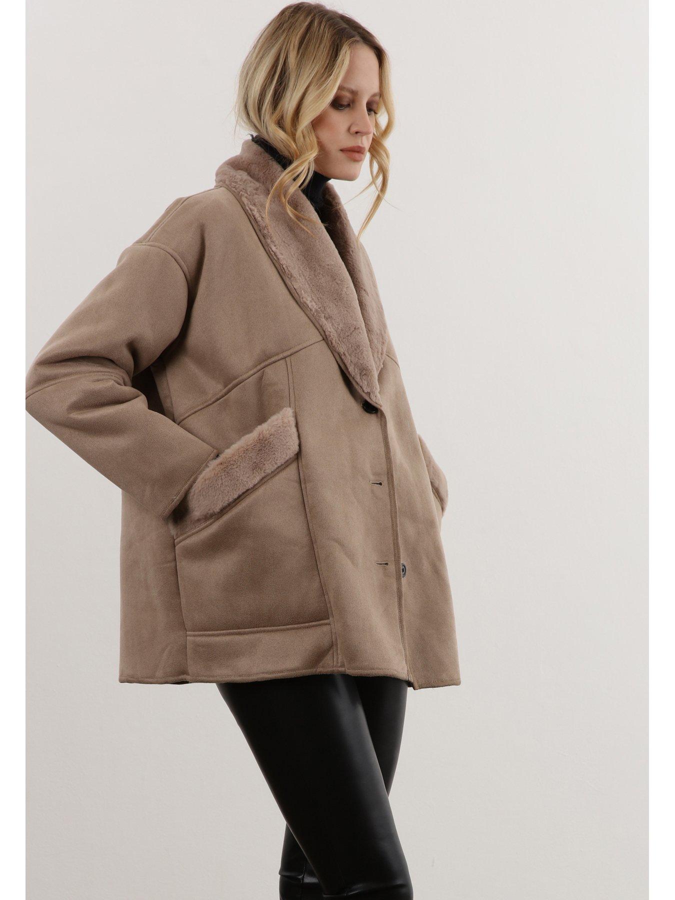 religion-short-faux-fur-shearling-coat-with-shawl-collar-neutralback