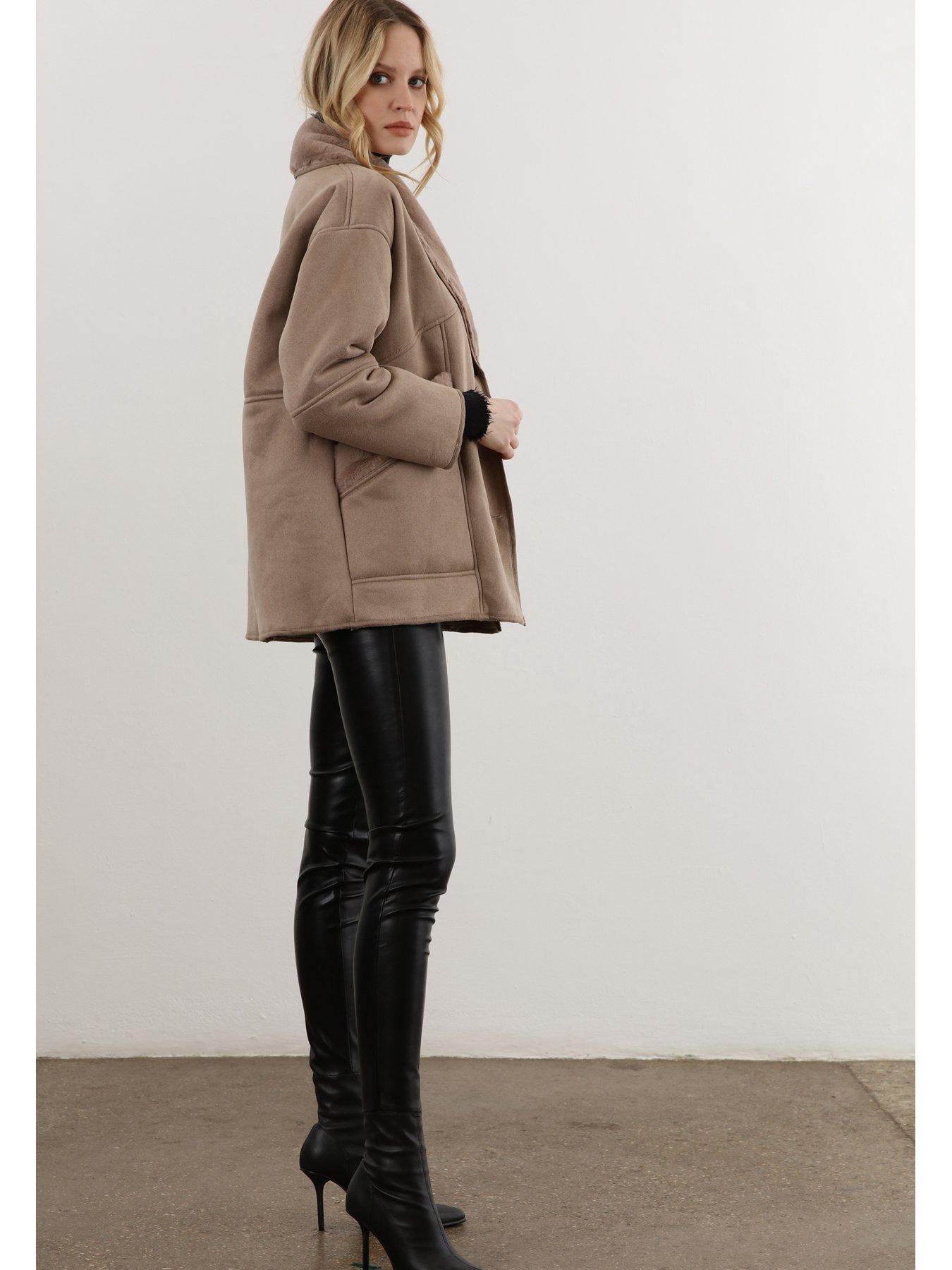 religion-short-faux-fur-shearling-coat-with-shawl-collar-neutraldetail