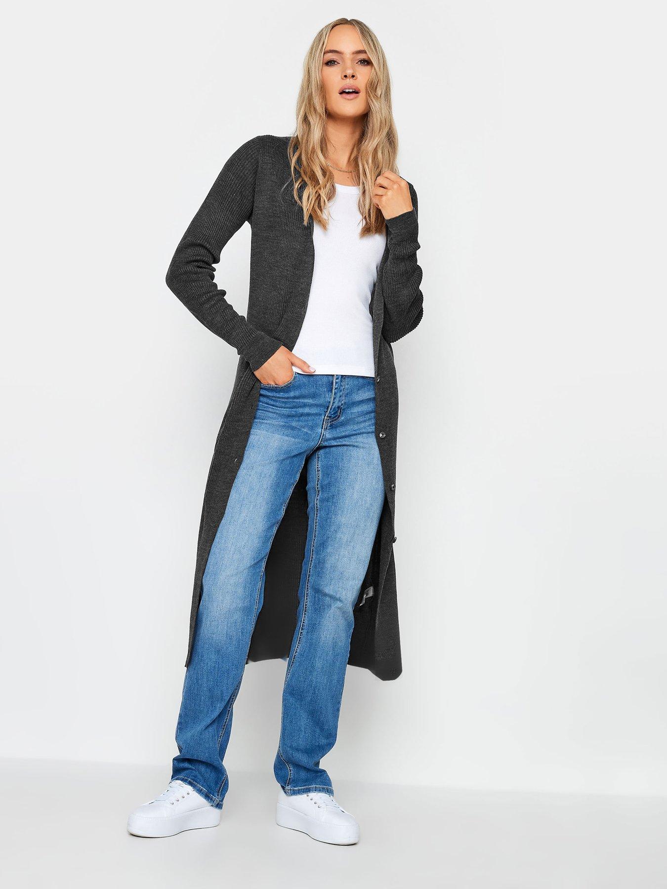 Long Tall Sally Charcoal Longline Rib Button Cardigan