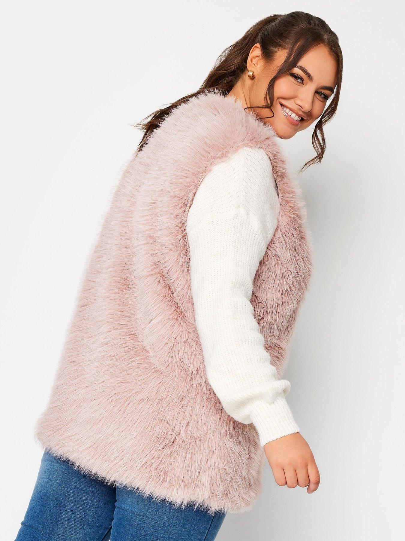 yours-plush-fur-gilet-with-toggles-pinkstillFront