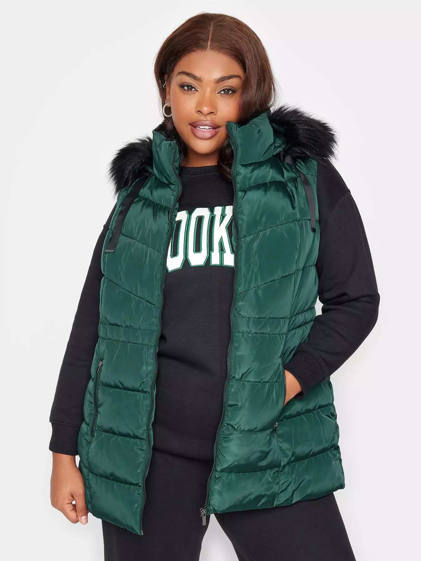 YOURS Plus Size Forest Green Faux Fur Trim Hooded Parka Coat