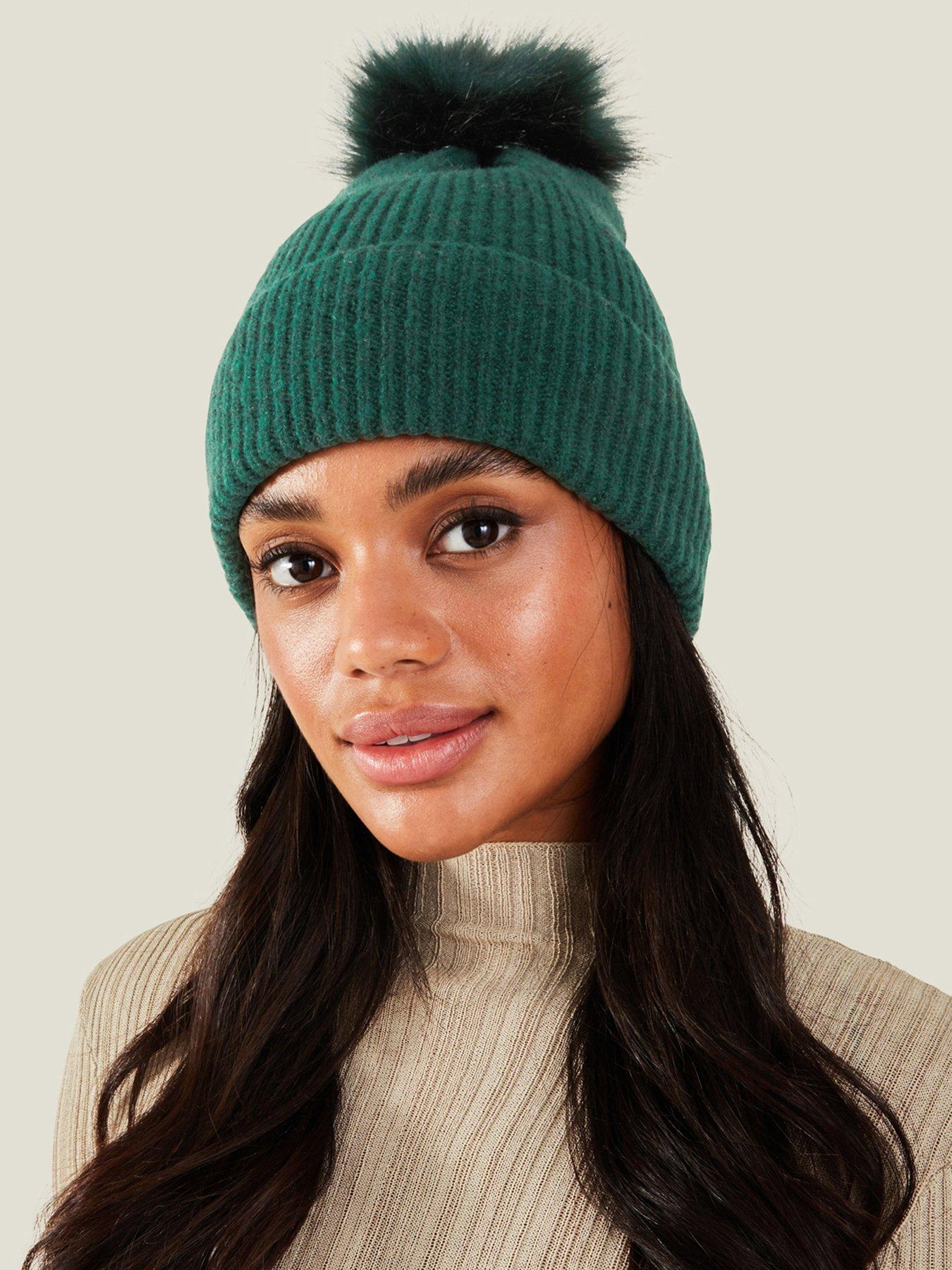 accessorize-knit-pom-beanie-greenstillFront