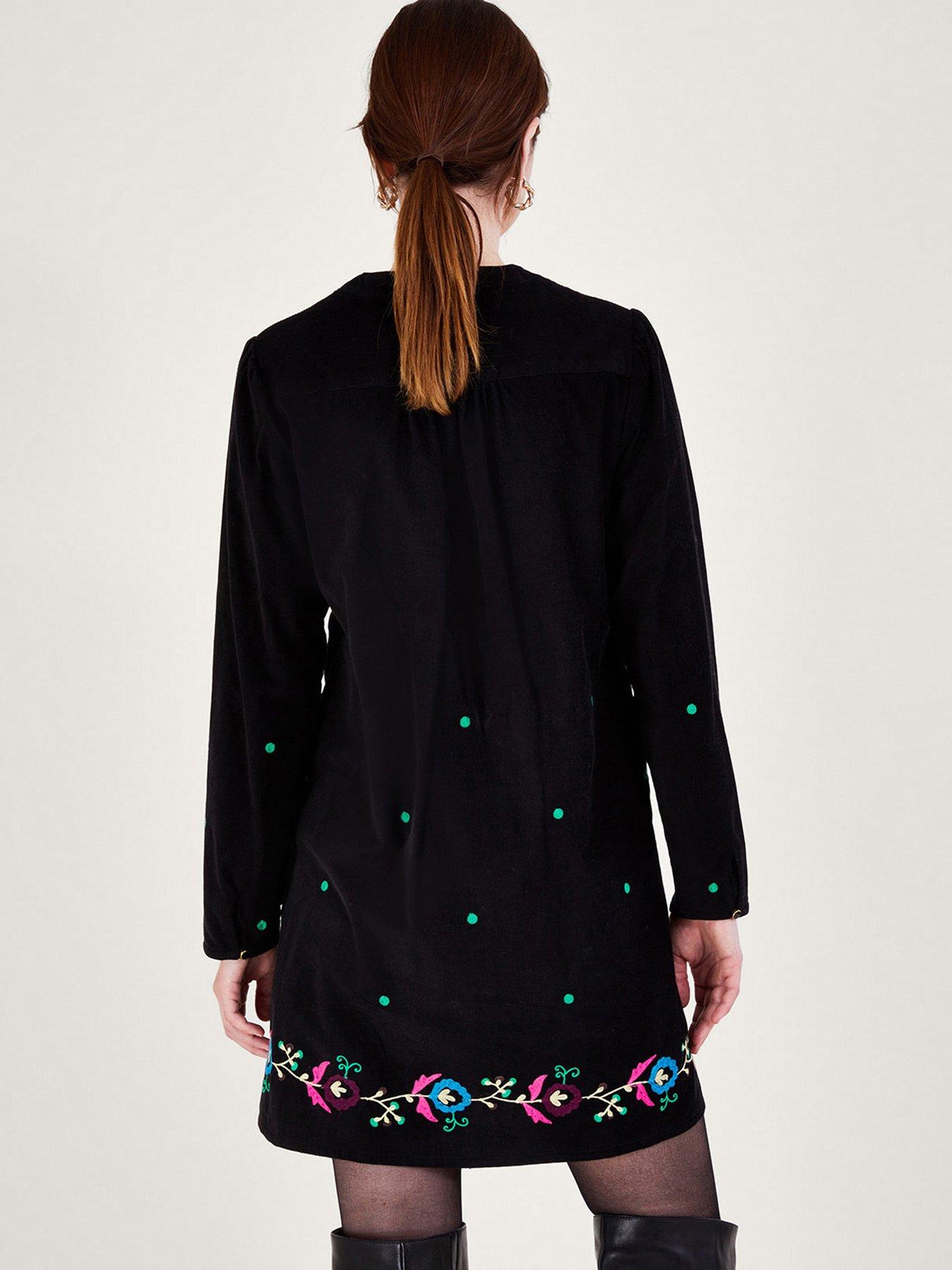 Image 2 of 5 of Monsoon Kim Cord Embroidered Short Dress - Black
