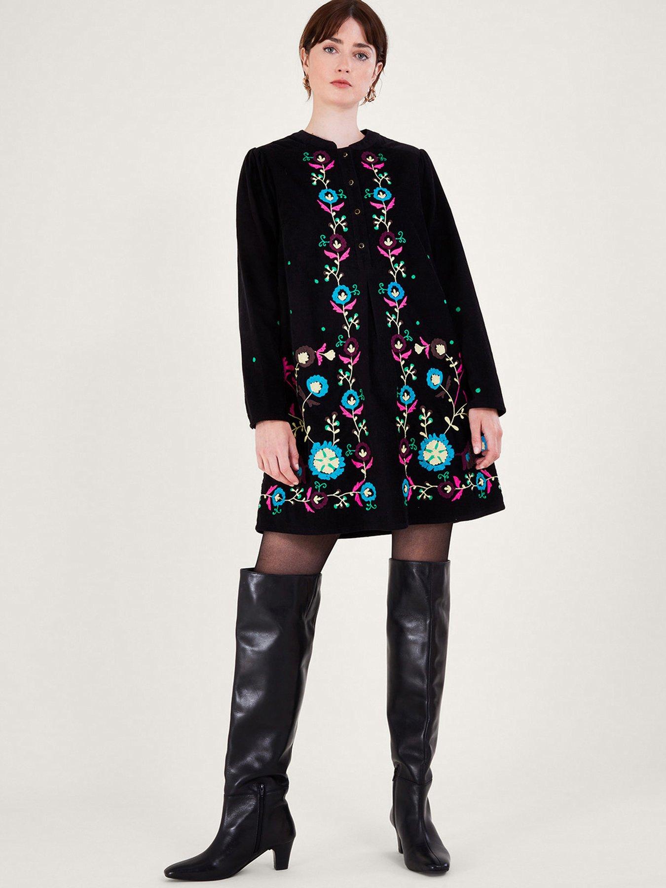 Image 3 of 5 of Monsoon Kim Cord Embroidered Short Dress - Black