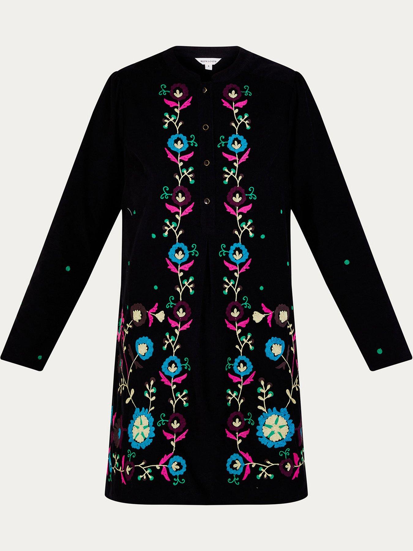 Image 4 of 5 of Monsoon Kim Cord Embroidered Short Dress - Black