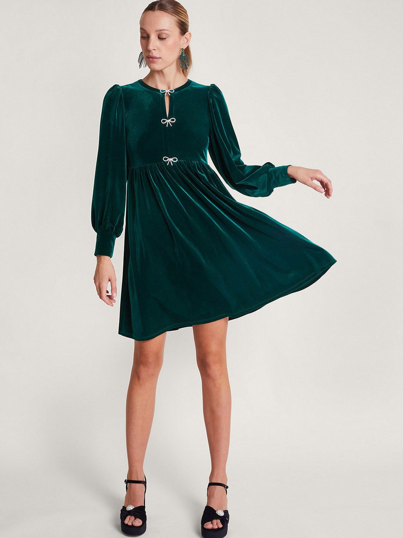 Monsoon Evie Velvet Bow Dress Green Very Ireland