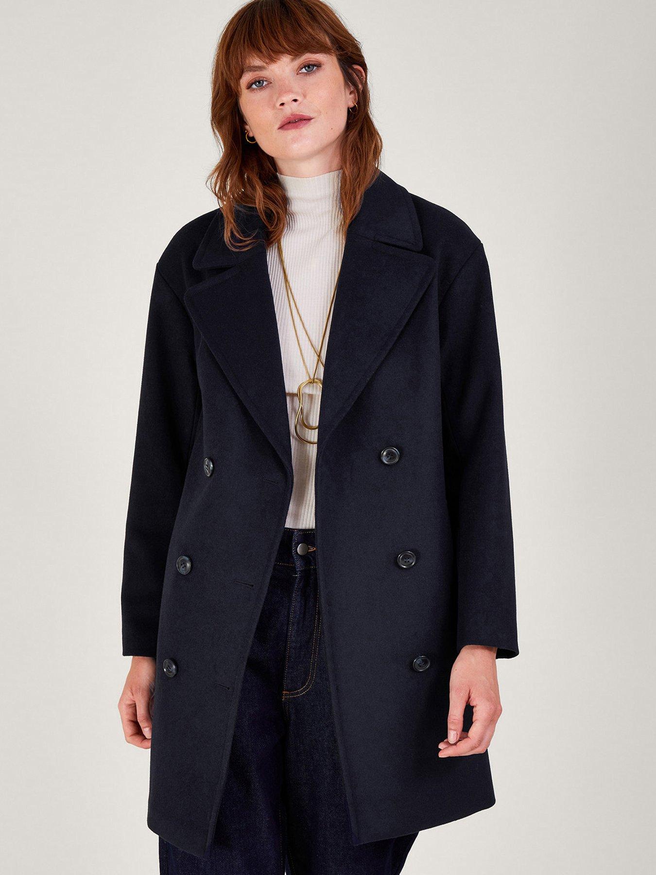 Navy double cheap breasted coat womens