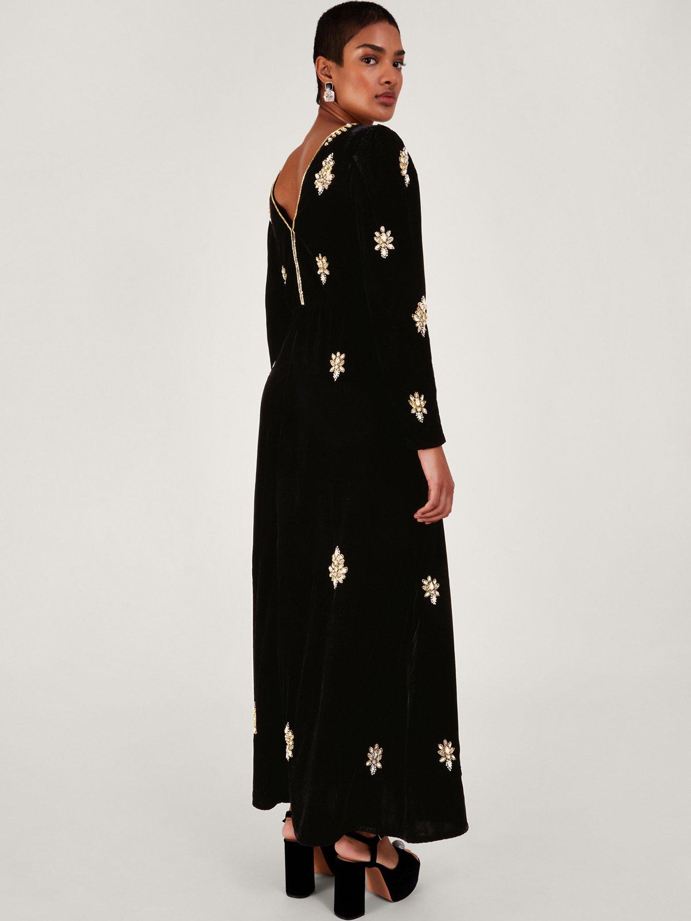 Image 2 of 5 of Monsoon Vanessa Velvet Embroidered Maxi - Black