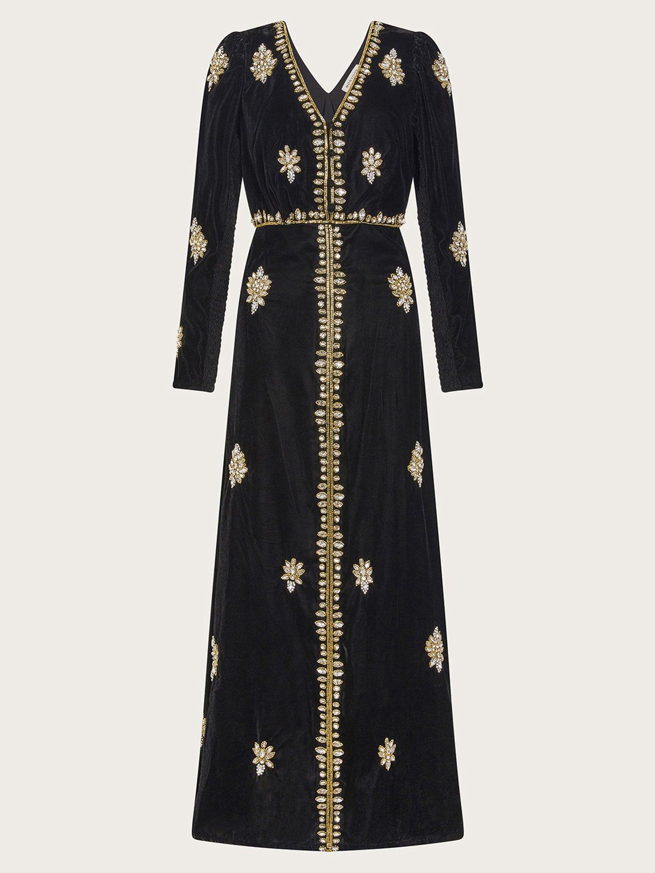 Image 3 of 5 of Monsoon Vanessa Velvet Embroidered Maxi - Black