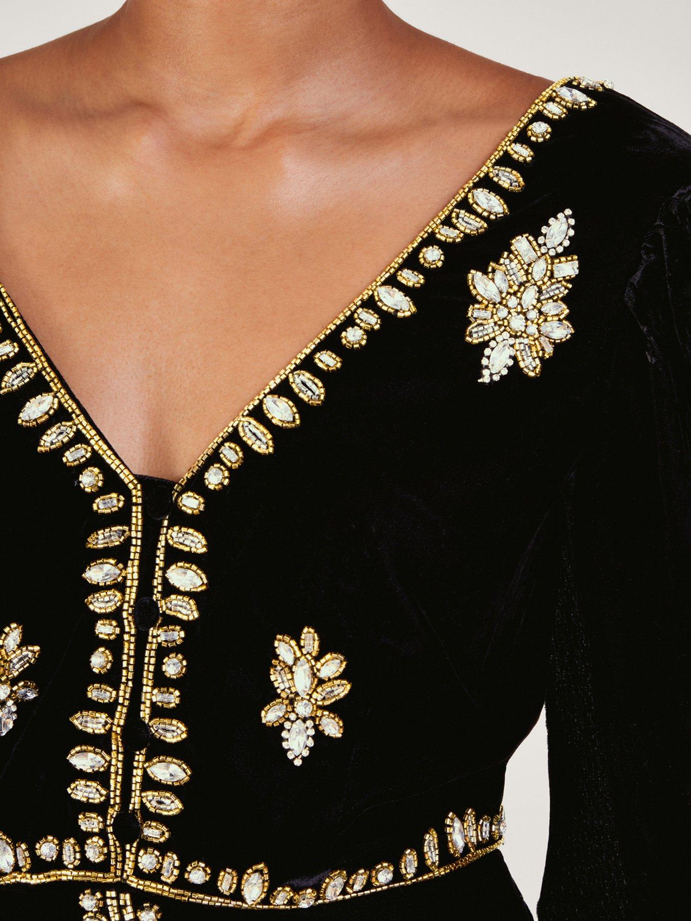 Image 5 of 5 of Monsoon Vanessa Velvet Embroidered Maxi - Black