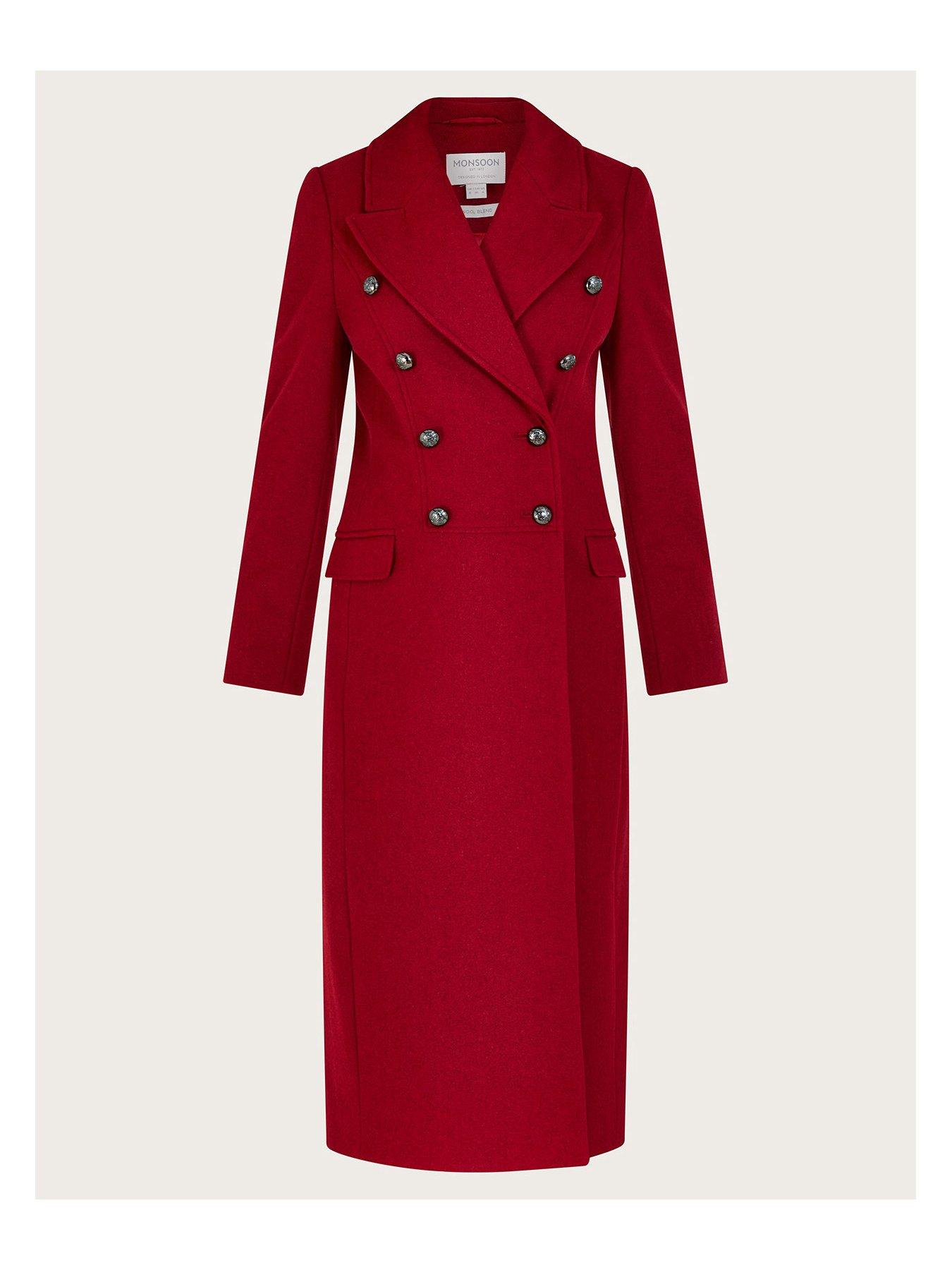 Image 3 of 5 of Monsoon Daria Double Breasted Coat - Red