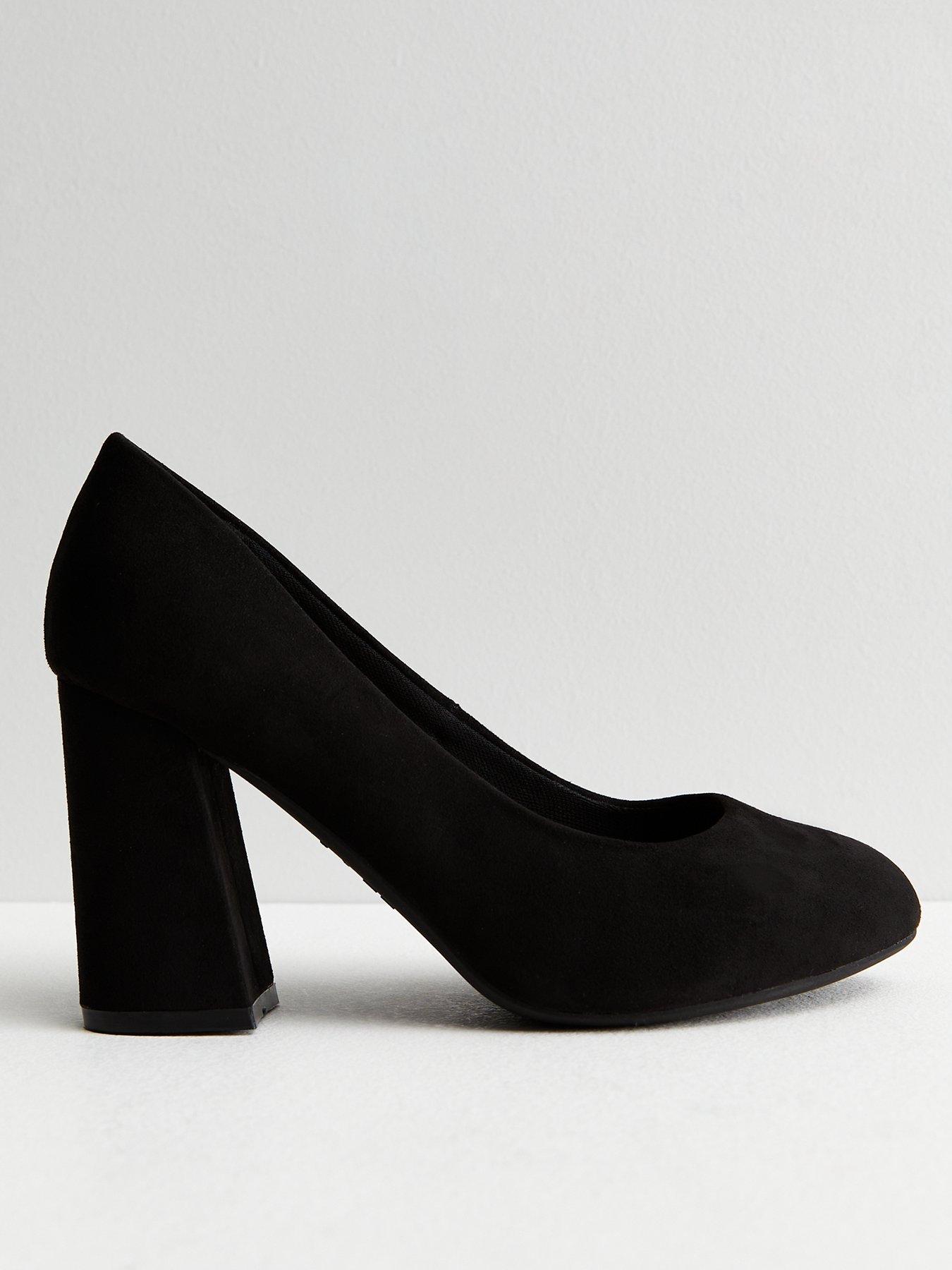 Ladies black block heel court shoes best sale