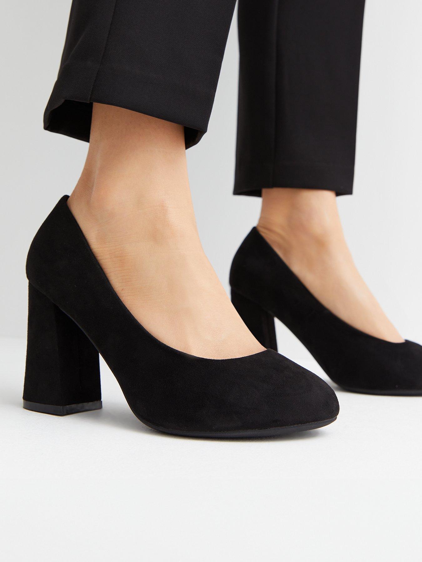 Black wide fit court shoes online