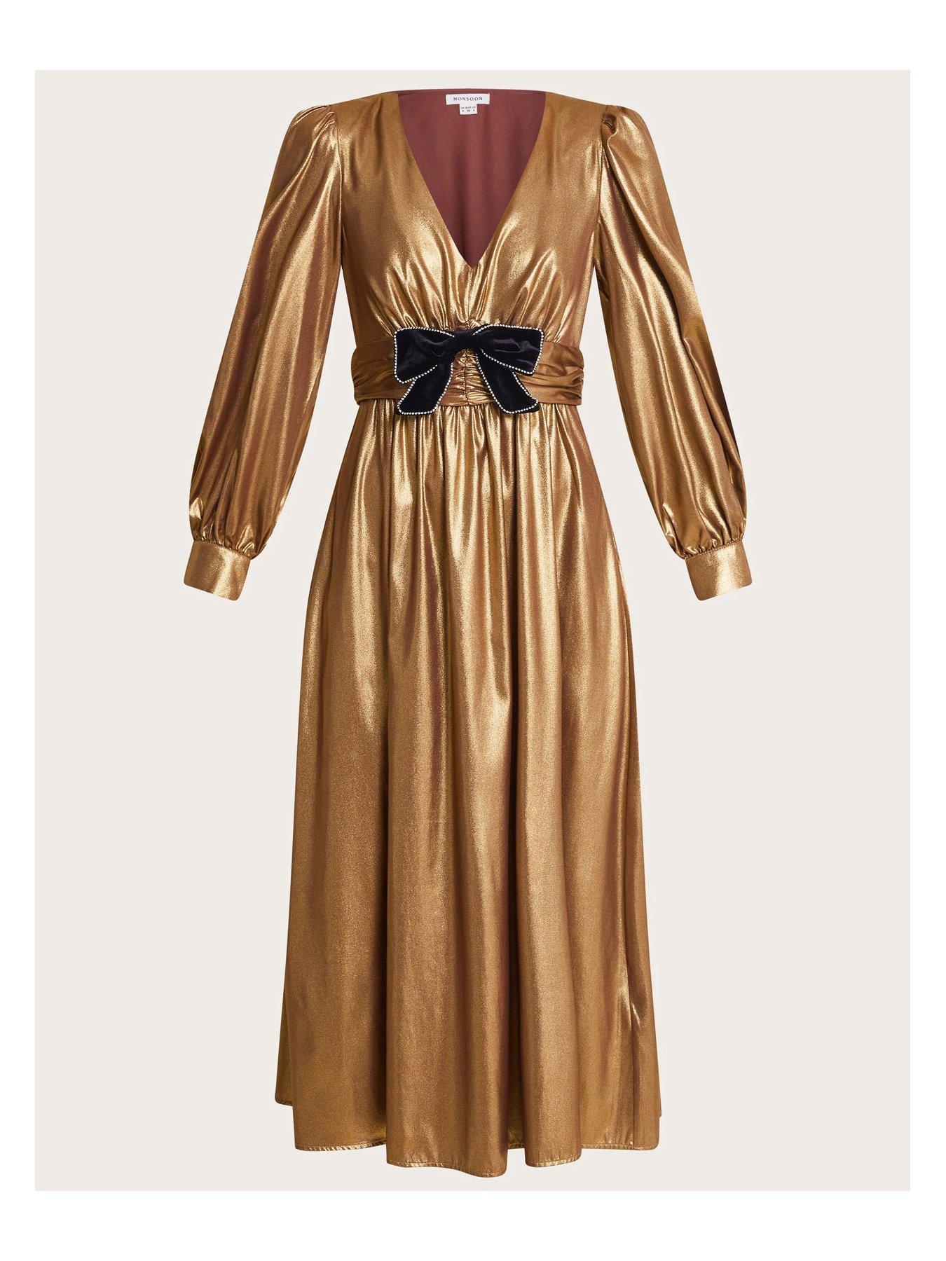 Metallic gold midi outlet dress