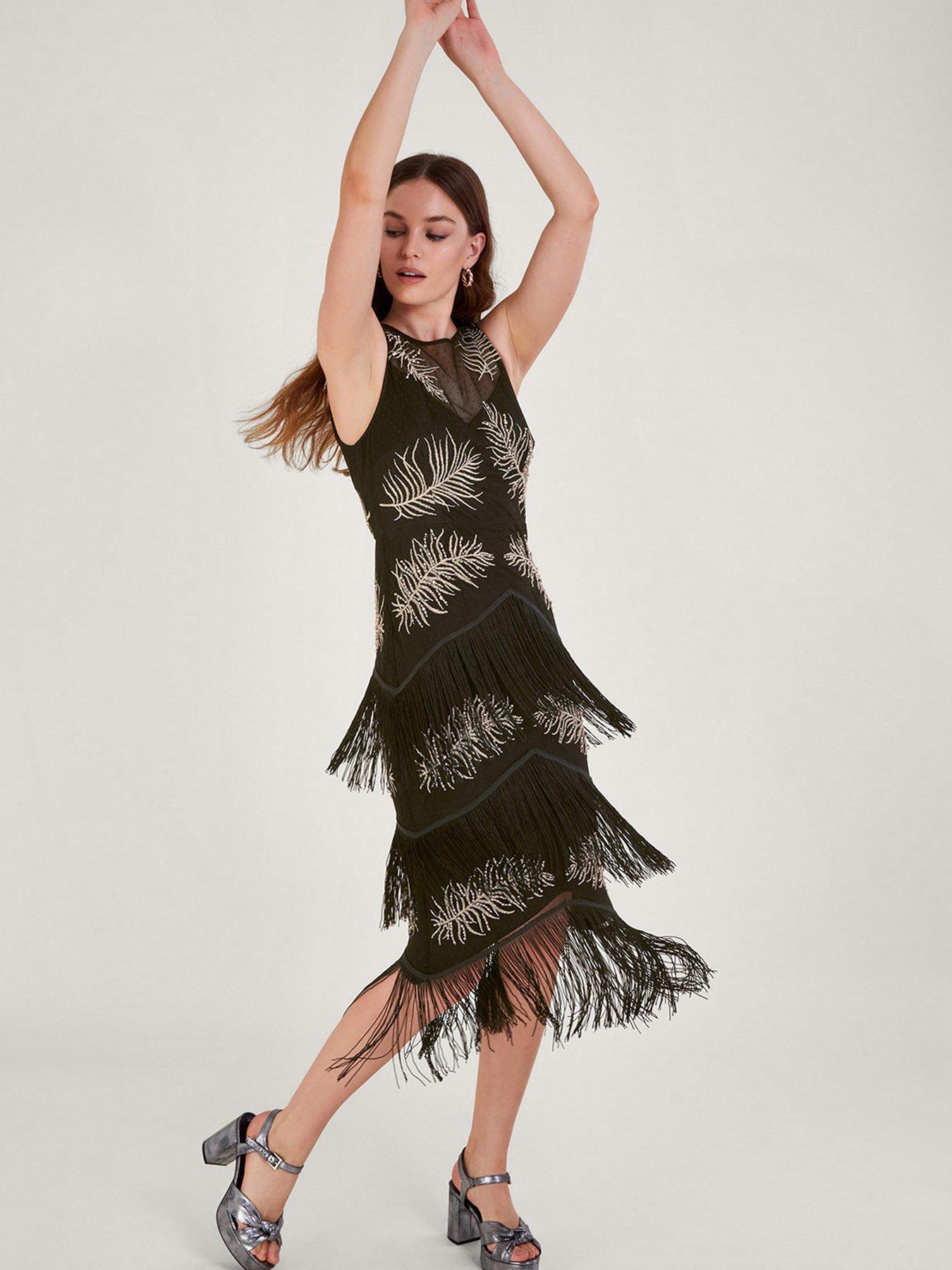 Fari Embroidered Fringe Dress - Black