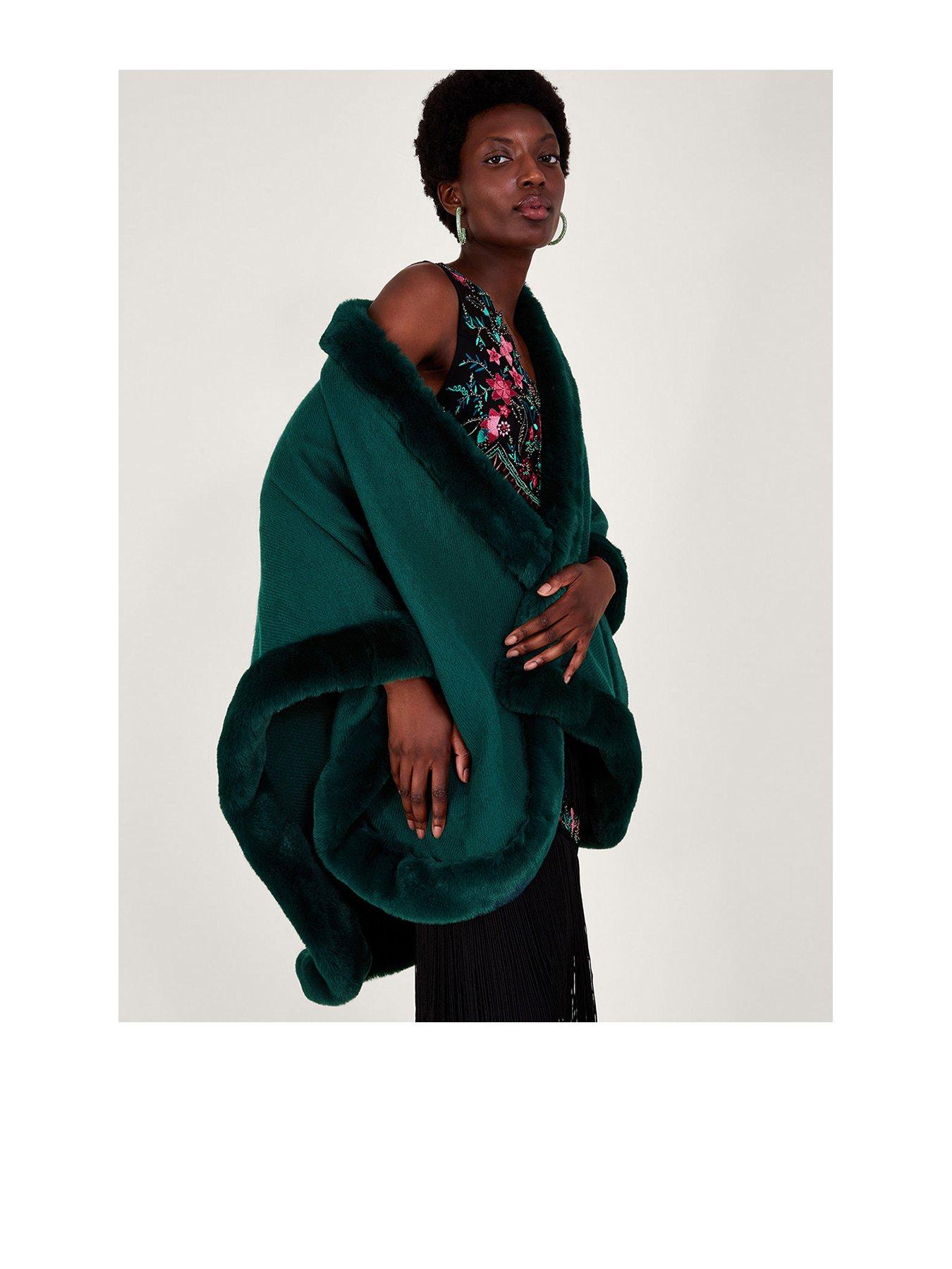 Sadie Faux Fur Trim Wrap Coat Green