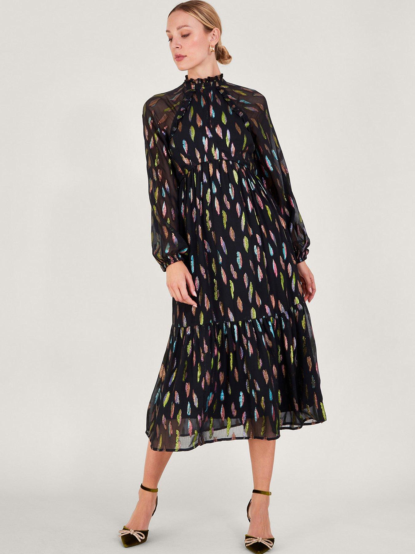 Fenna Feather Print Midi Dress