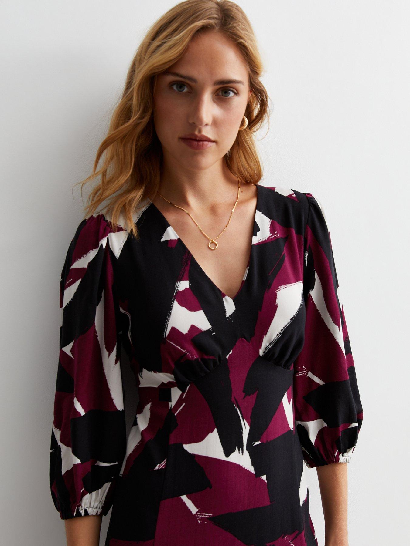 new-look-black-abstract-print-v-neck-midaxi-dressoutfit