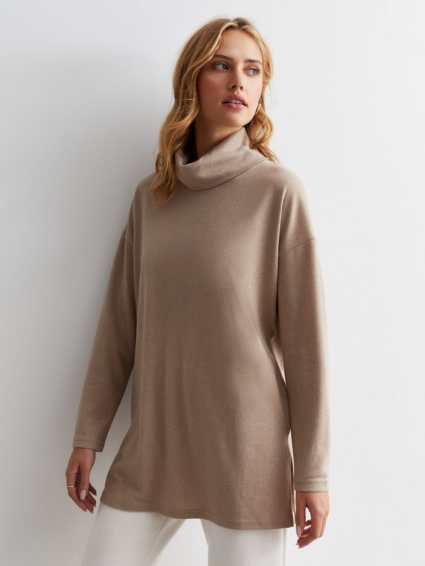 Mink Brushed Fine Knit Cowl Neck Long Jumper