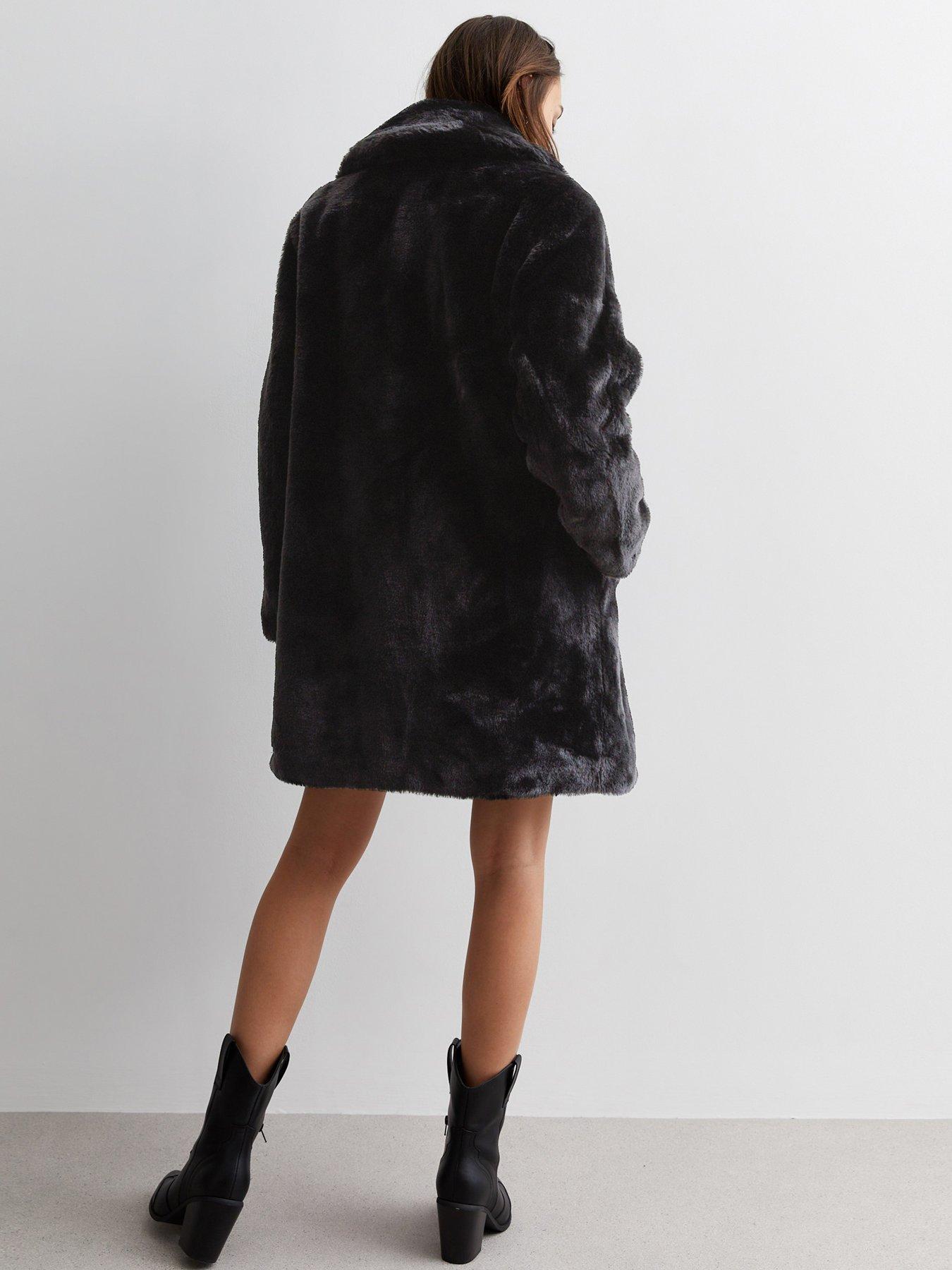 New look faux fur coat black online