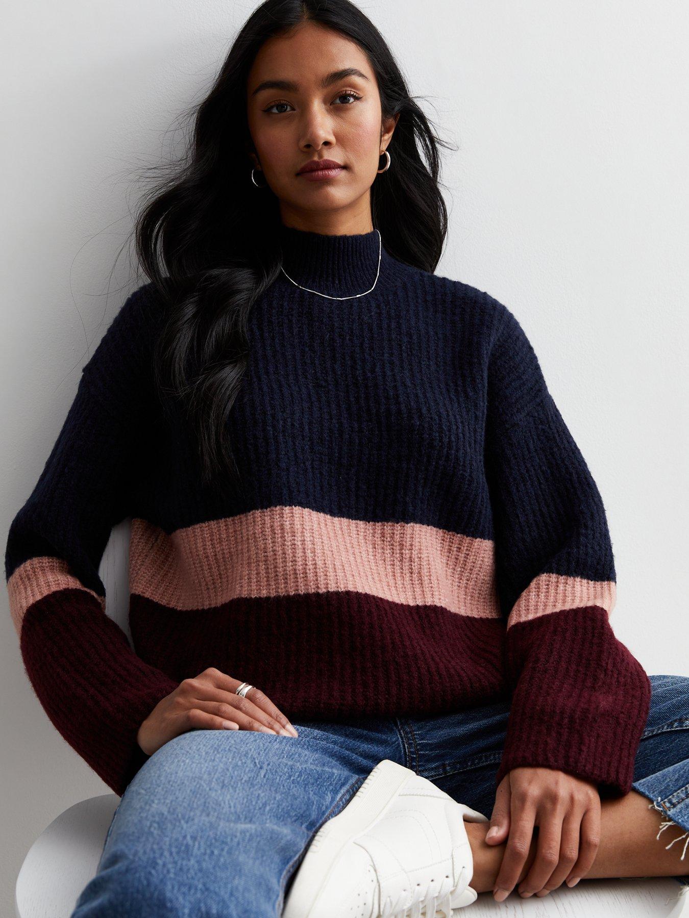 new-look-navy-colour-block-ribbed-knit-high-neck-jumper