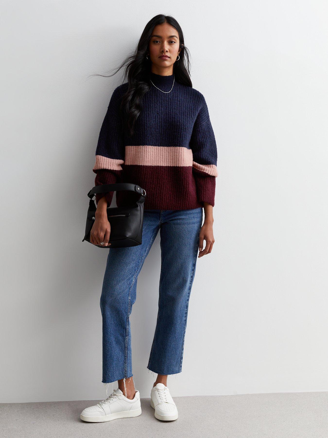 new-look-navy-colour-block-ribbed-knit-high-neck-jumperback