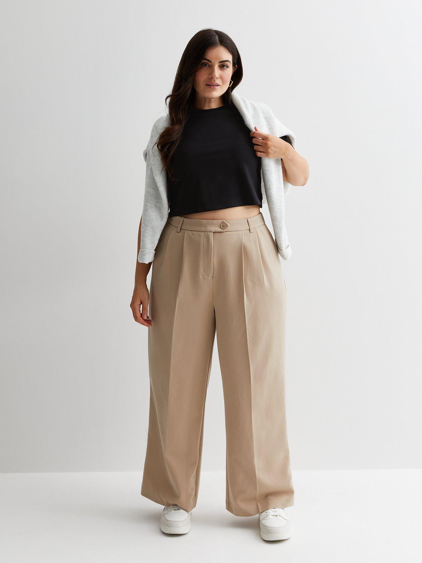 Camel High Waist Wide Leg Trousers