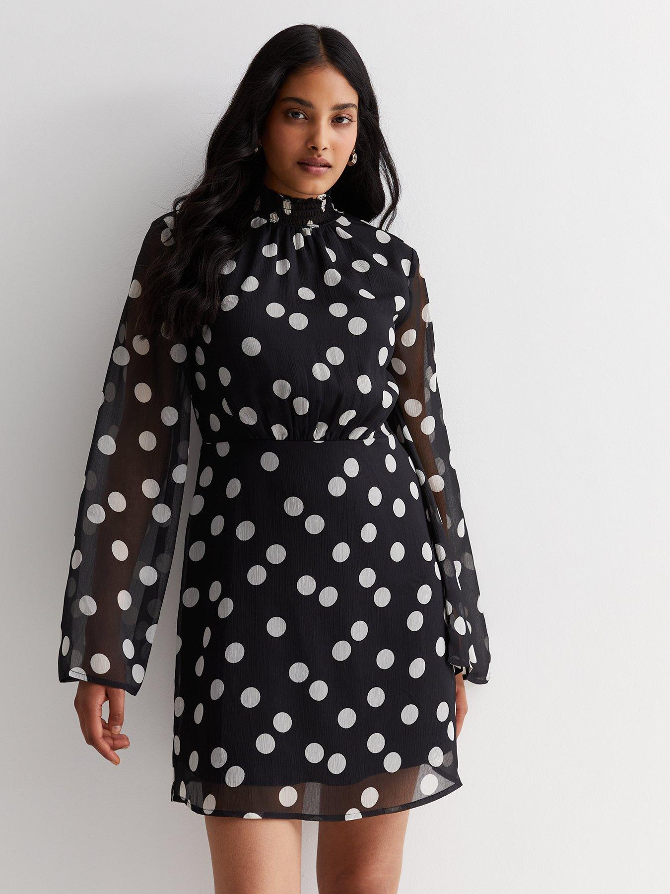 New Look Black Spot High Neck Flared Sleeve Mini Dress