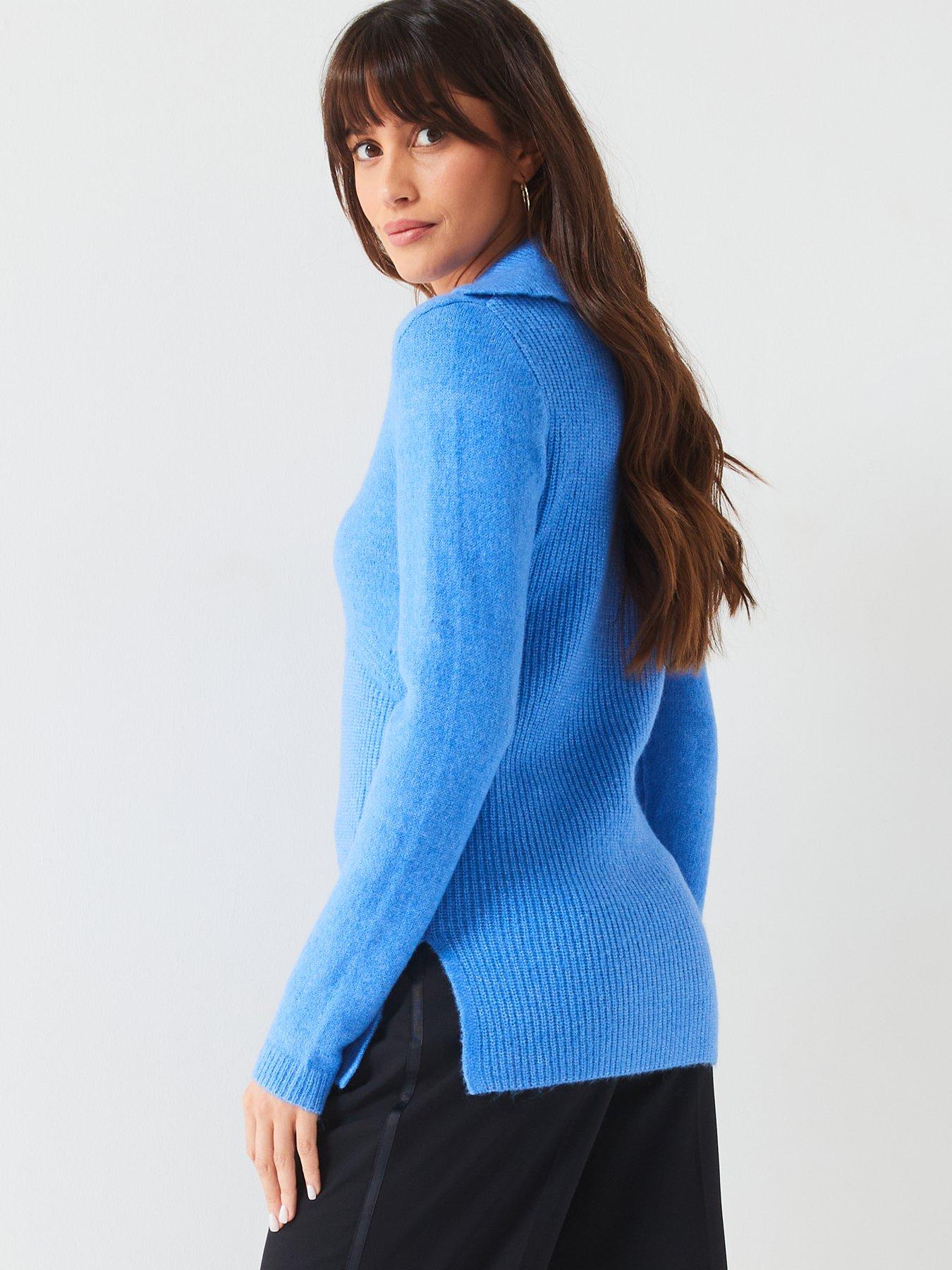 v-by-very-collared-v-neck-fitted-jumper-bluestillFront