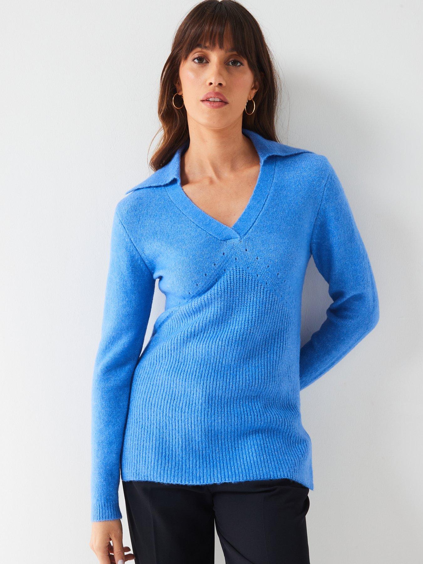 v-by-very-collared-v-neck-fitted-jumper-bluedetail