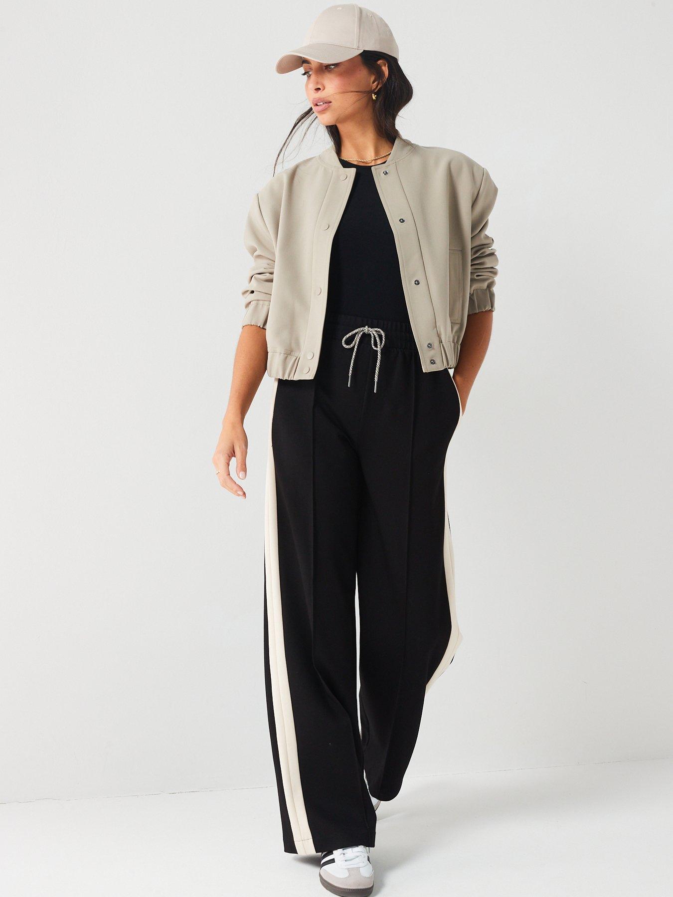 Black trousers with silver side stripe deals