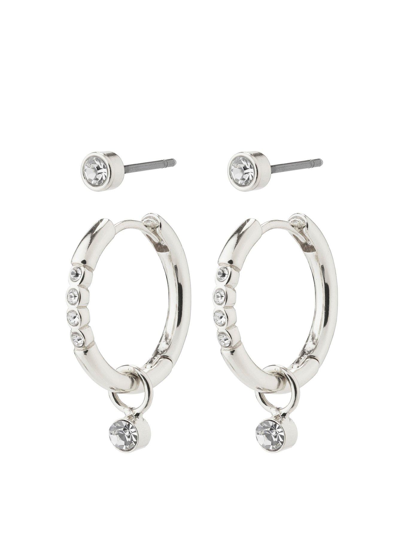 Image 1 of 4 of Pilgrim Pilgrim ELNA crystal earrings 2-in-1 set silver-plated