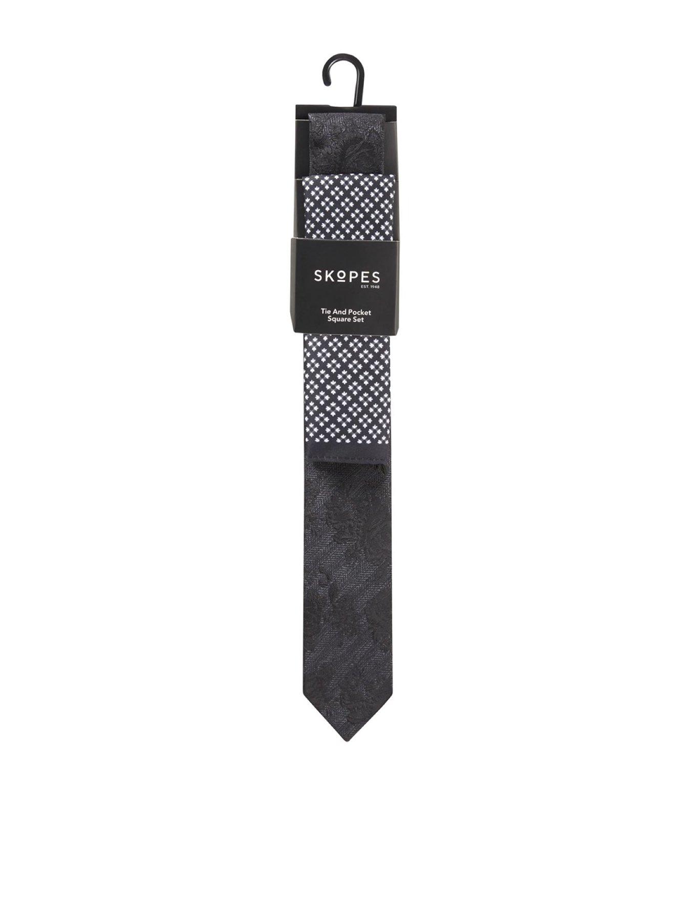 Skopes Floral Print Tie and Pocket Square Set - Black