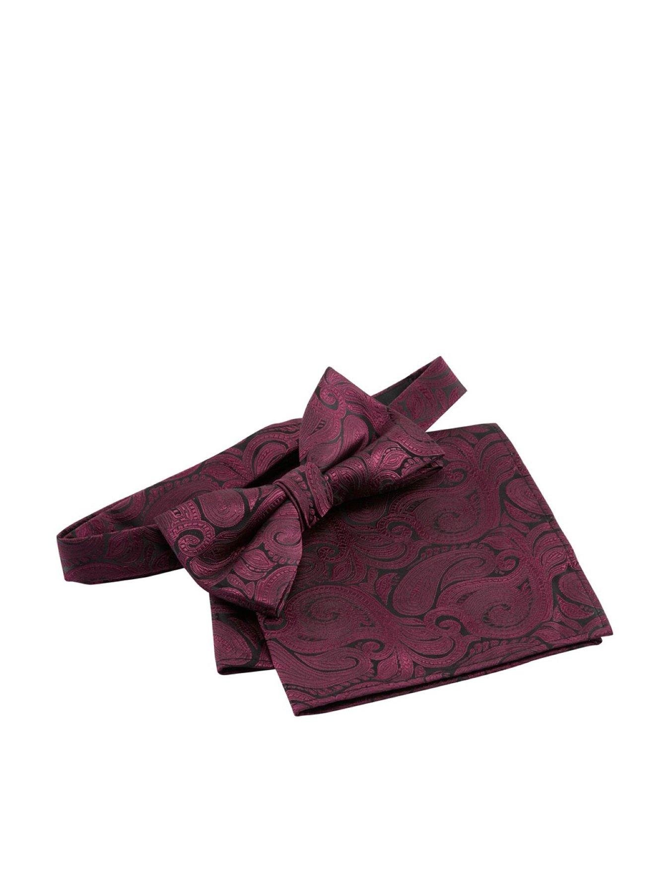 Skopes Paisley Print Bow Tie and Pocket Square Set - Dark Red