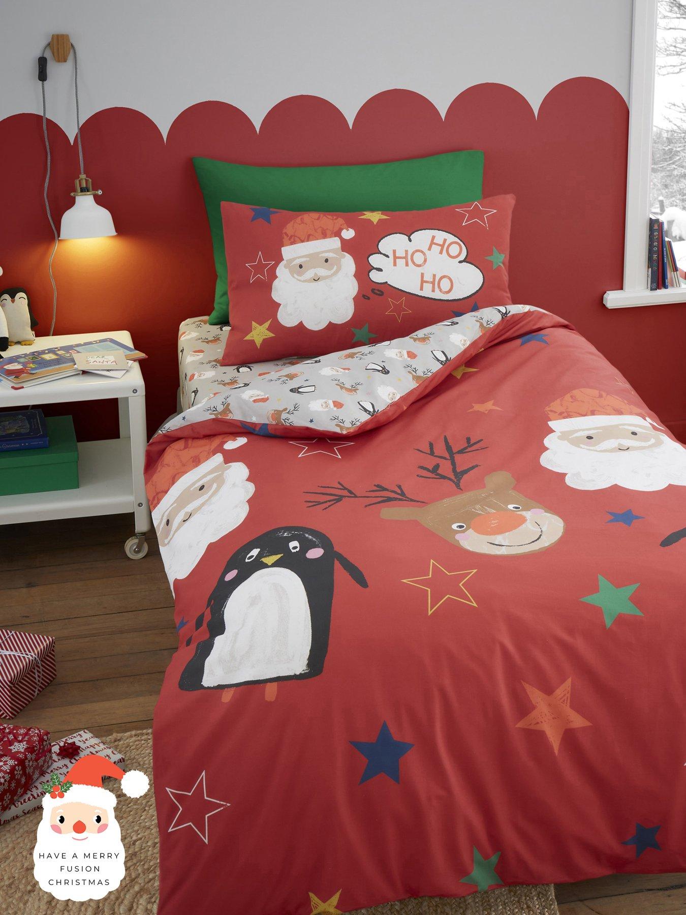 Bedlam Ho Ho Ho Single Christmas Duvet Cover Set - Red