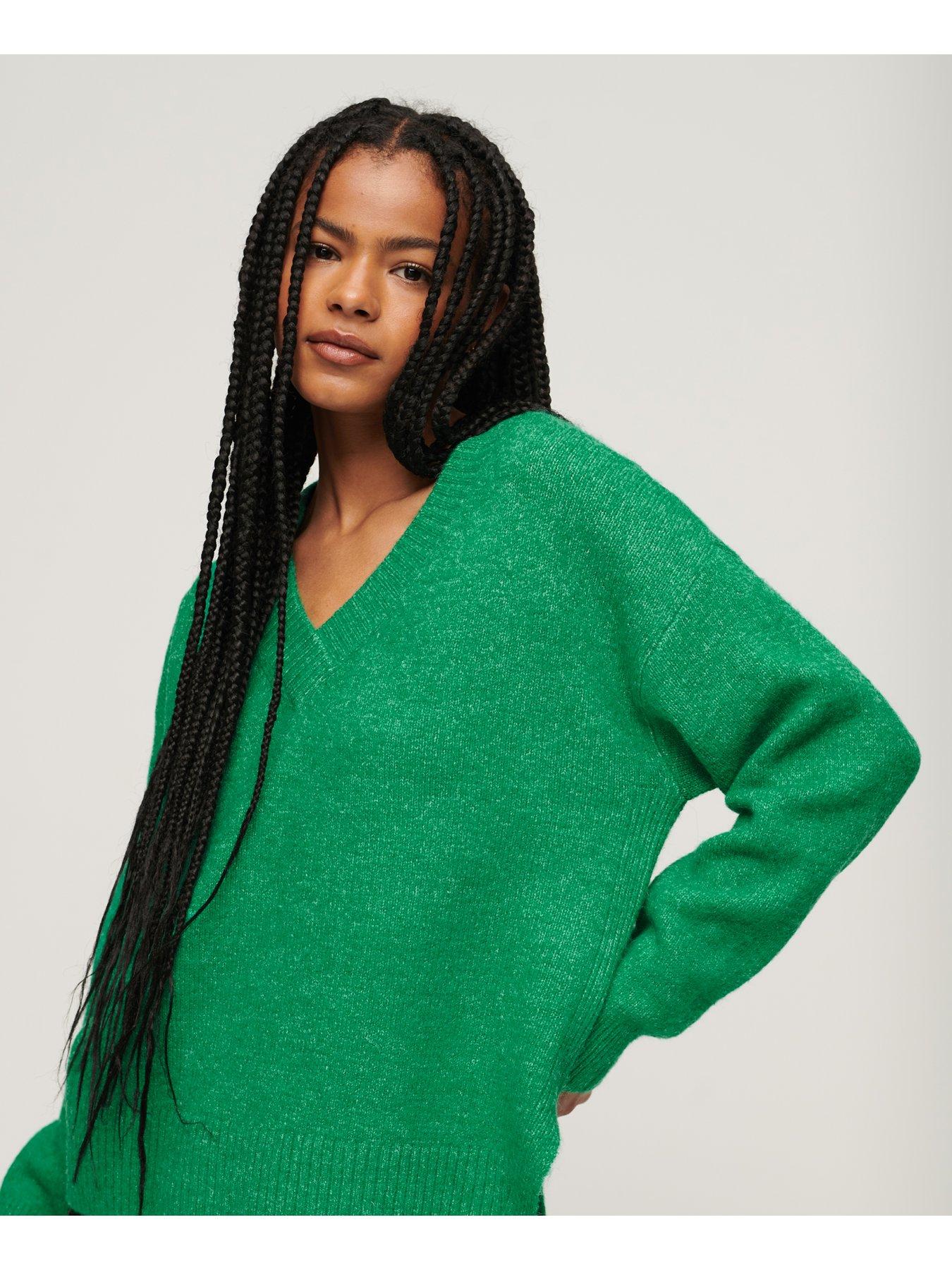 superdry-oversized-v-neck-jumper-greenstillFront