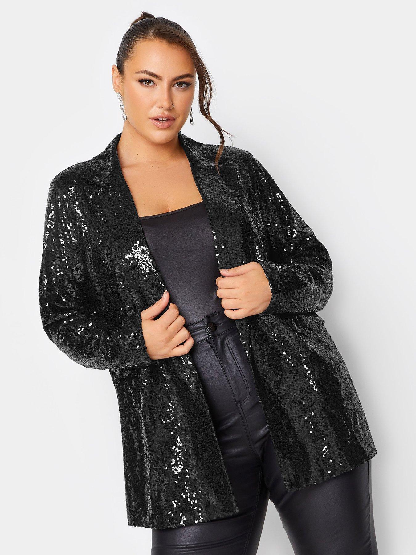 Image 1 of 4 of Yours Yours Black Sequin E2E Blazer
