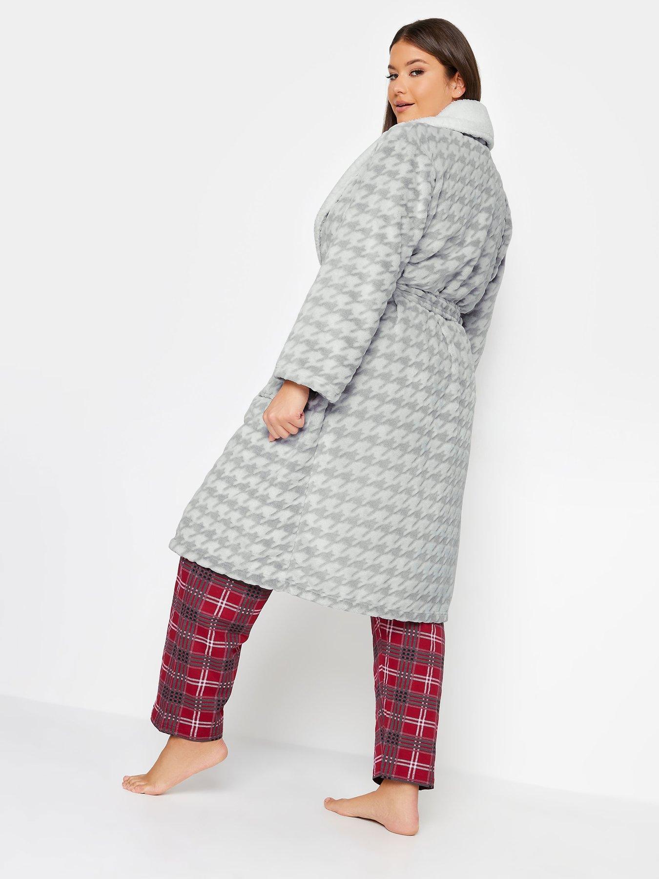 yours-houndstooth-contrast-shawl-collar-robe-greystillFront